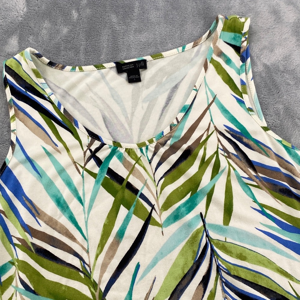 J. Jill Wearever Tropical Palm Leaf Sleeveless Shift Dress‎ Green Blue Small
